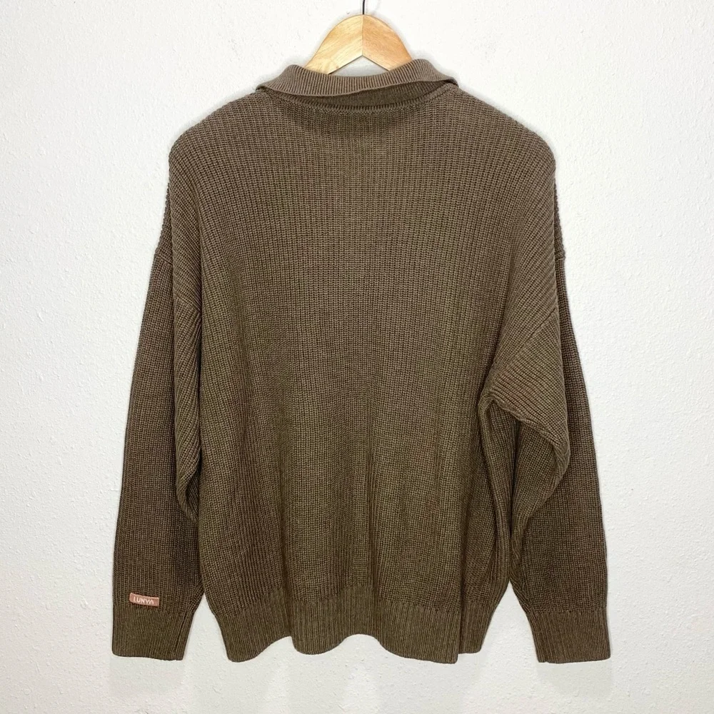 Lunya Cozy Cotton Silk Polo Pullover In Botanical Brown Heather L/XL NWT